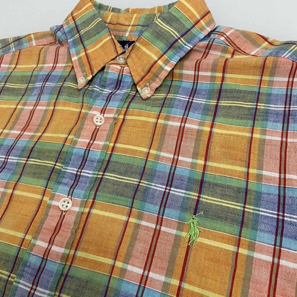 Ralph Lauren Classic‎ Fit Oxford Button Down Shirt Men Medium Madras Plaid SS